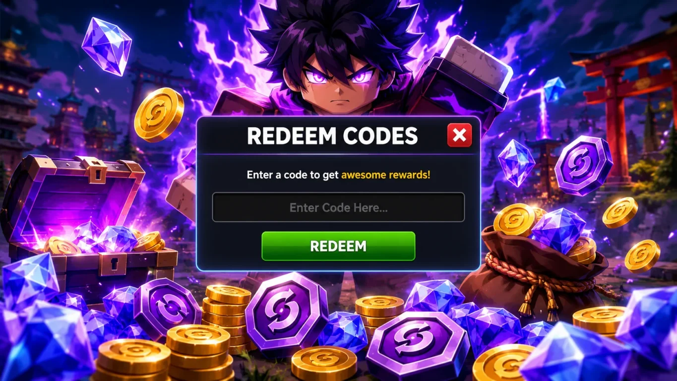 [Imagem: Personagem de Anime Siege cercado por Gems, Gold e Tokens enquanto uma janela de resgate de códigos aparece no centro da tela.]
