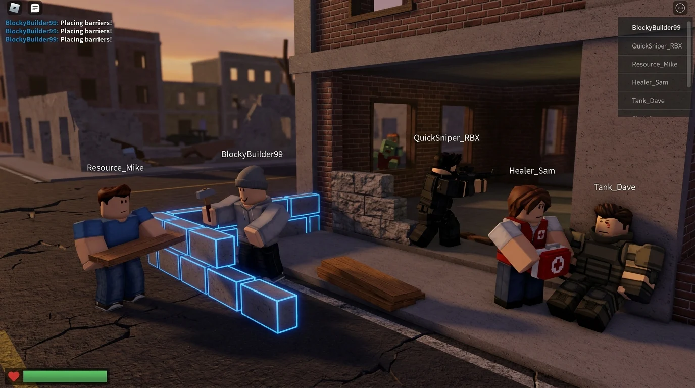 [Imagem: Grupo de jogadores cooperando durante uma partida de Roblox.]
