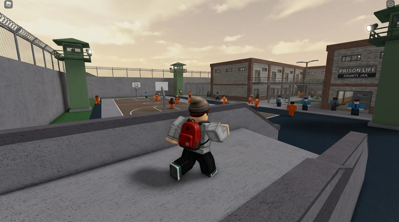 [Imagem: Jogador explorando o mapa de Prison Life dentro do Roblox.]