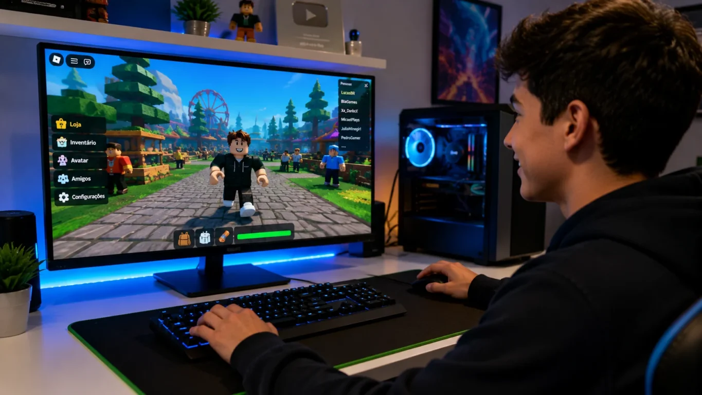 [Imagem: Jogador utilizando Roblox normalmente em um computador moderno.]