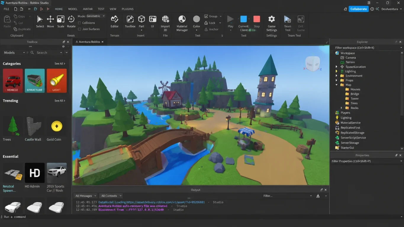 [Imagem: Tela do Roblox Studio aberta mostrando um mapa em construção.]