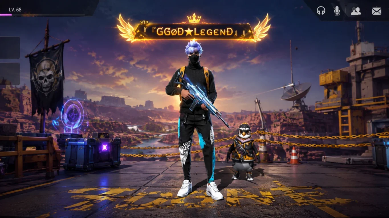 [Imagem: Jogador do Free Fire exibindo um nick estilizado e chamativo acima do personagem.]