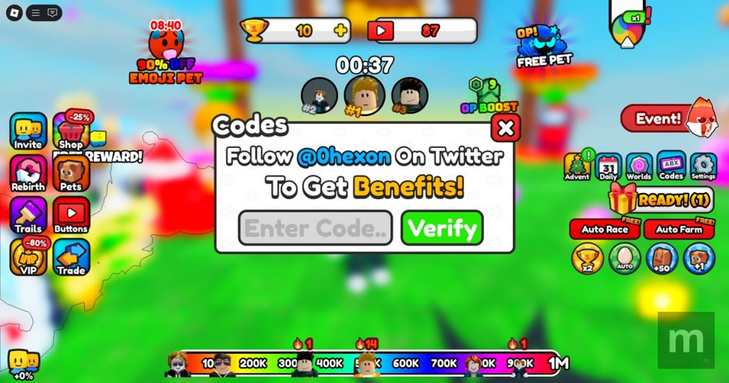 YouTube Race Simulator Codes: novos códigos atualizados de outubro de 2025
