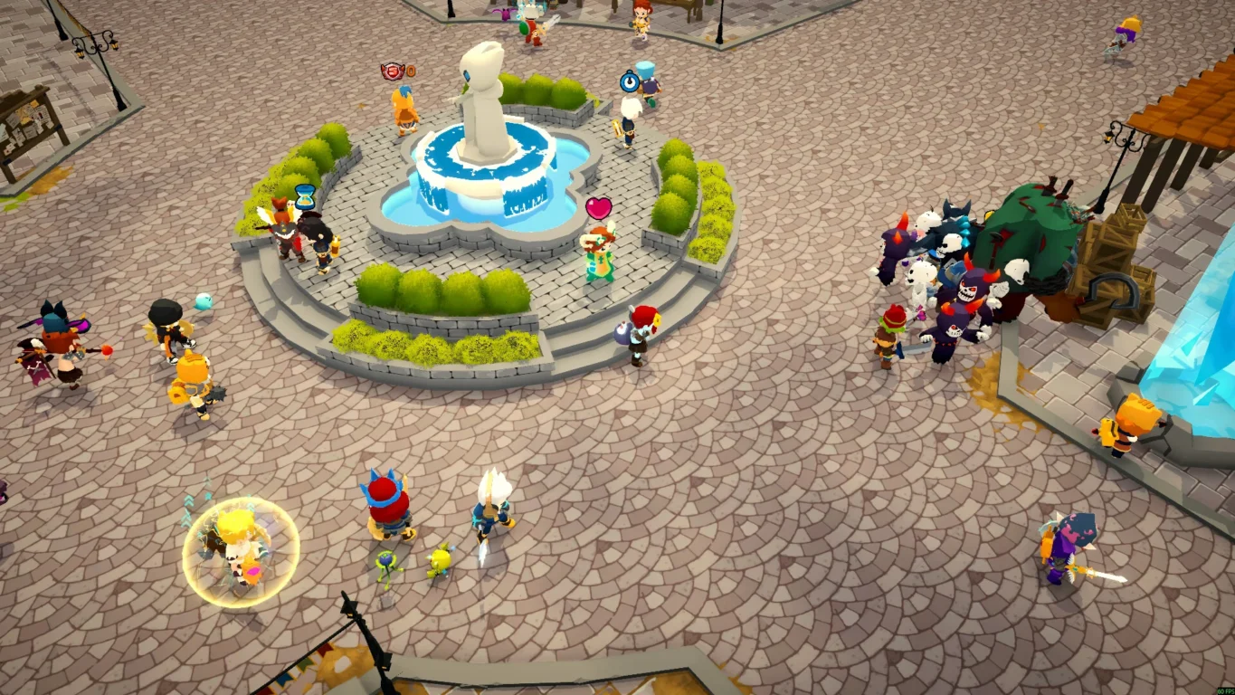 [Imagem: Cidade medieval colorida com personagens em estilo anime lembrando Ragnarok Online.]