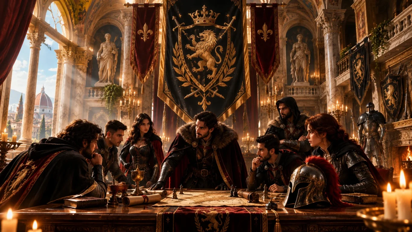 [Immagine: gruppo di gamer italiani in stile caricaturale, con simboli di pizza, pasta e ravioli trasformati in mascotte di un clan]