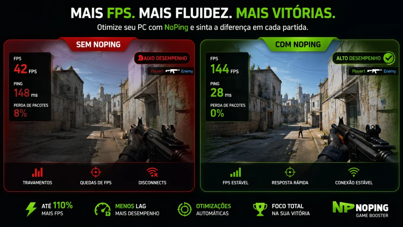 [Imagem: Comparação lado a lado mostrando um jogo rodando com FPS baixo e outro com FPS elevado após otimização.]