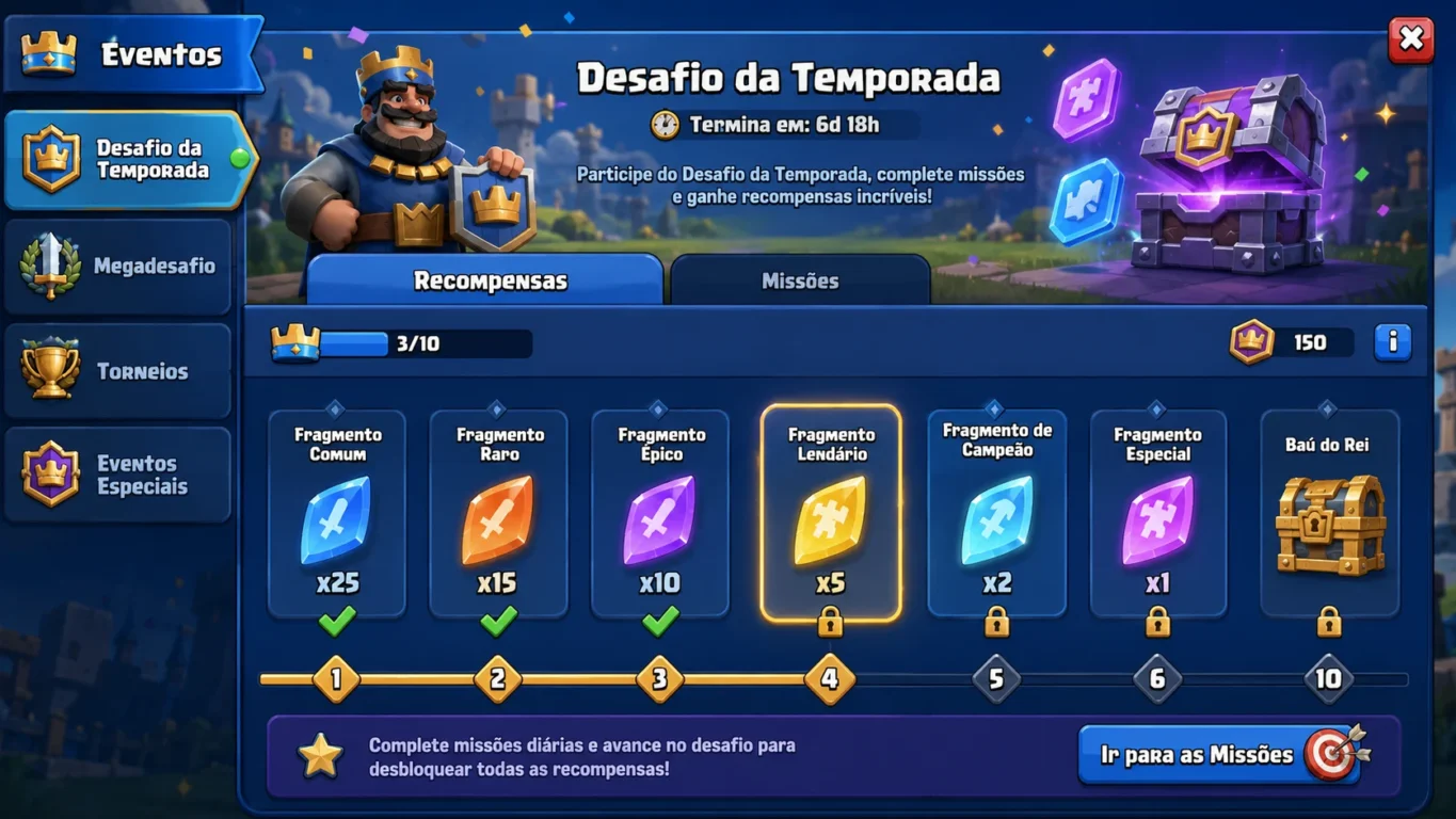 [Imagem: Tela de recompensas de eventos mostrando fragmentos disponíveis.]
