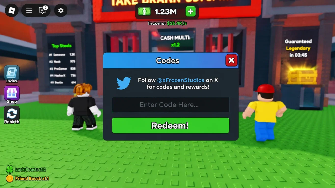 [Imagem: Tela do jogo Roube um Brainrot mostrando a área de resgate de códigos.]