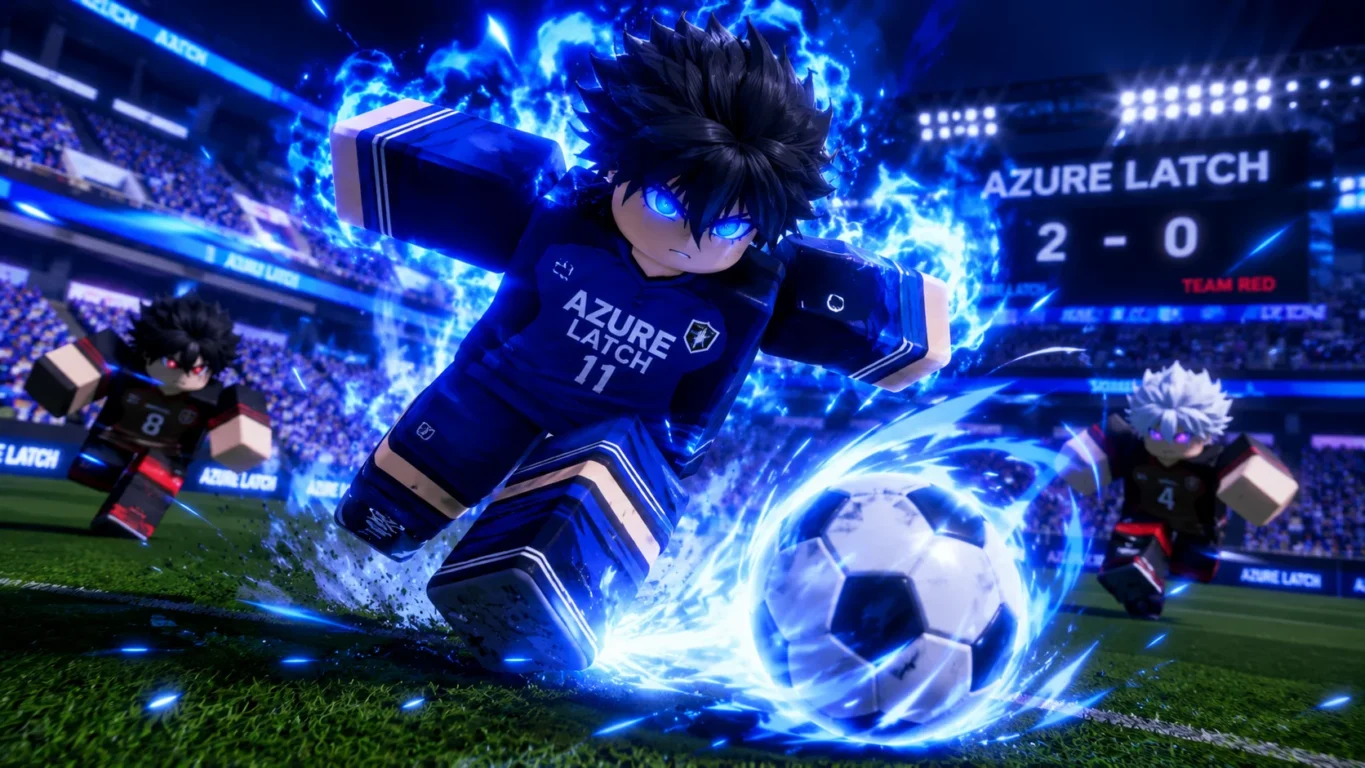 [Imagem: Personagem do Azure Latch utilizando habilidades especiais durante uma partida.]