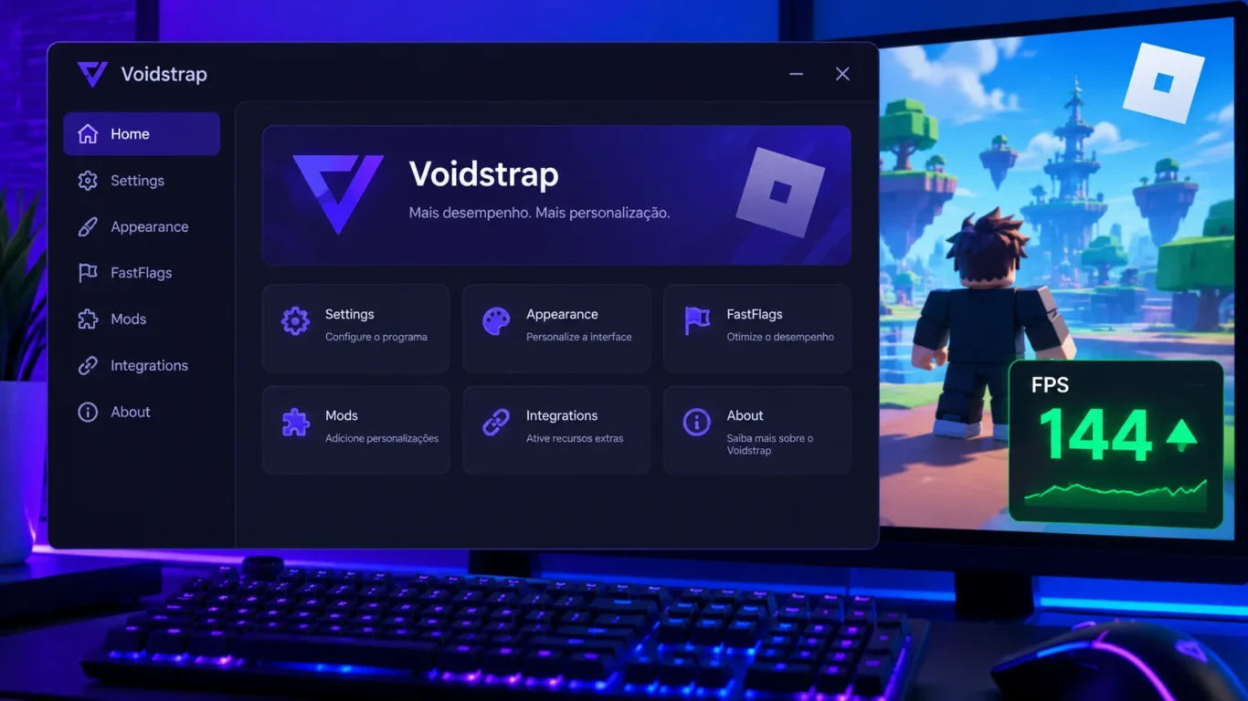 [Imagem: Tela inicial do Voidstrap aberta mostrando o menu principal.]