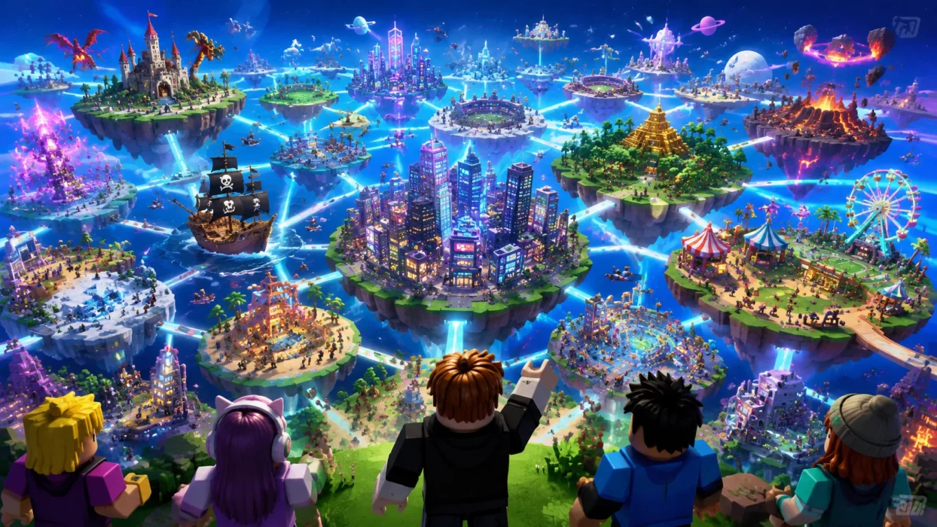 [Imagem: Universo do Roblox mostrando milhares de mundos diferentes conectados entre si.]