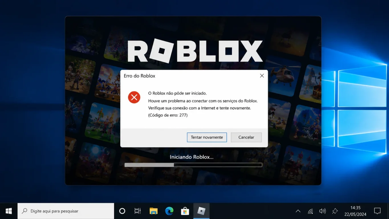 [Imagem: Mensagem de erro do Roblox no Windows ao tentar abrir o jogo após uma atualização.]