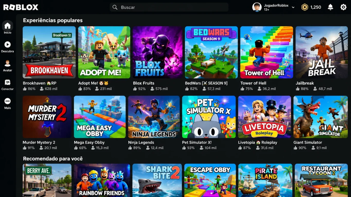 [Imagem: Captura ilustrativa mostrando diferentes experiências populares dentro do Roblox.]