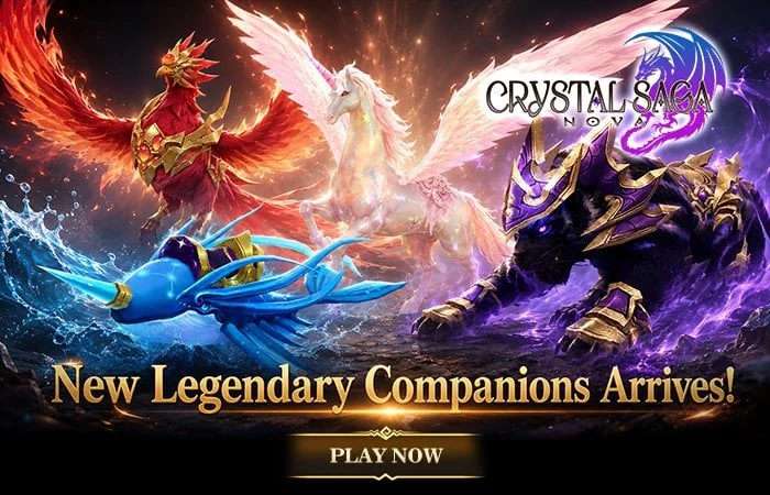 Crystal Saga Nova recebe montarias lendárias, novos desafios e sistema de desejos em grande atualização