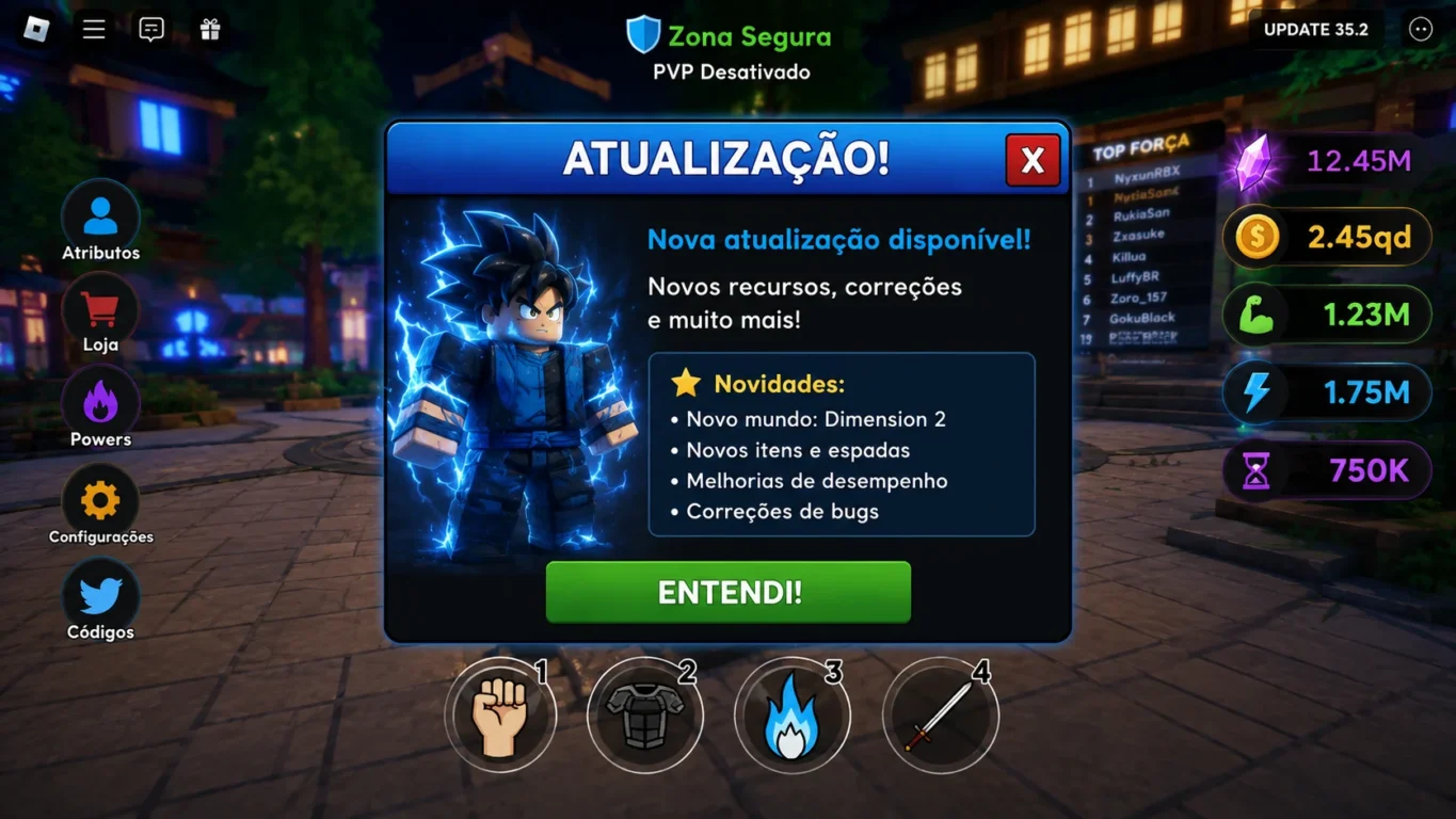 [Imagem: Interface do Roblox exibindo um aviso de atualização do jogo.]