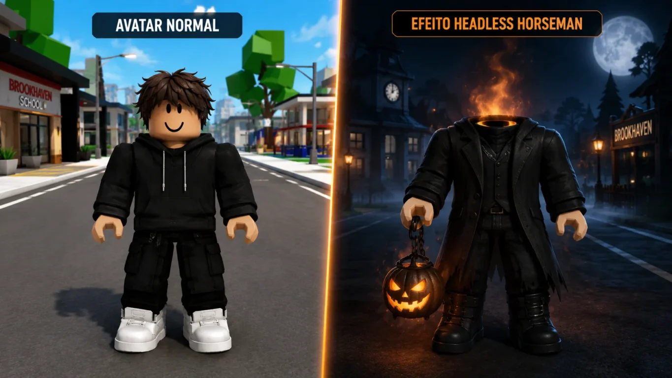 [Imagem: Comparação entre um avatar comum e outro usando efeito semelhante ao Headless Horseman.]