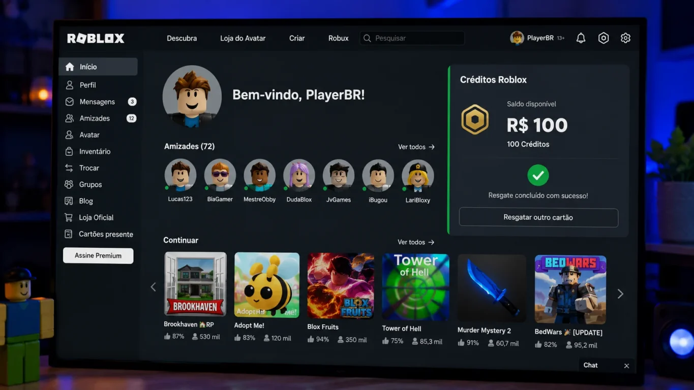 [Imagem: tela de uma conta Roblox mostrando os créditos disponíveis após o resgate]